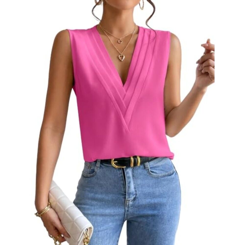 V Neck Tank Top, loose Fit, SIZE LARGE, 5F-139T004